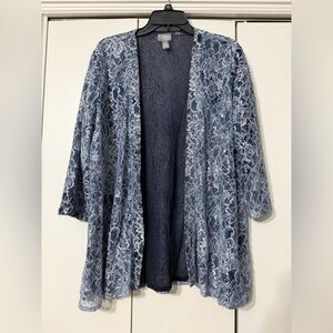 Travelers by Chico’s Elegant Blue Lace Open-Front Cardigan